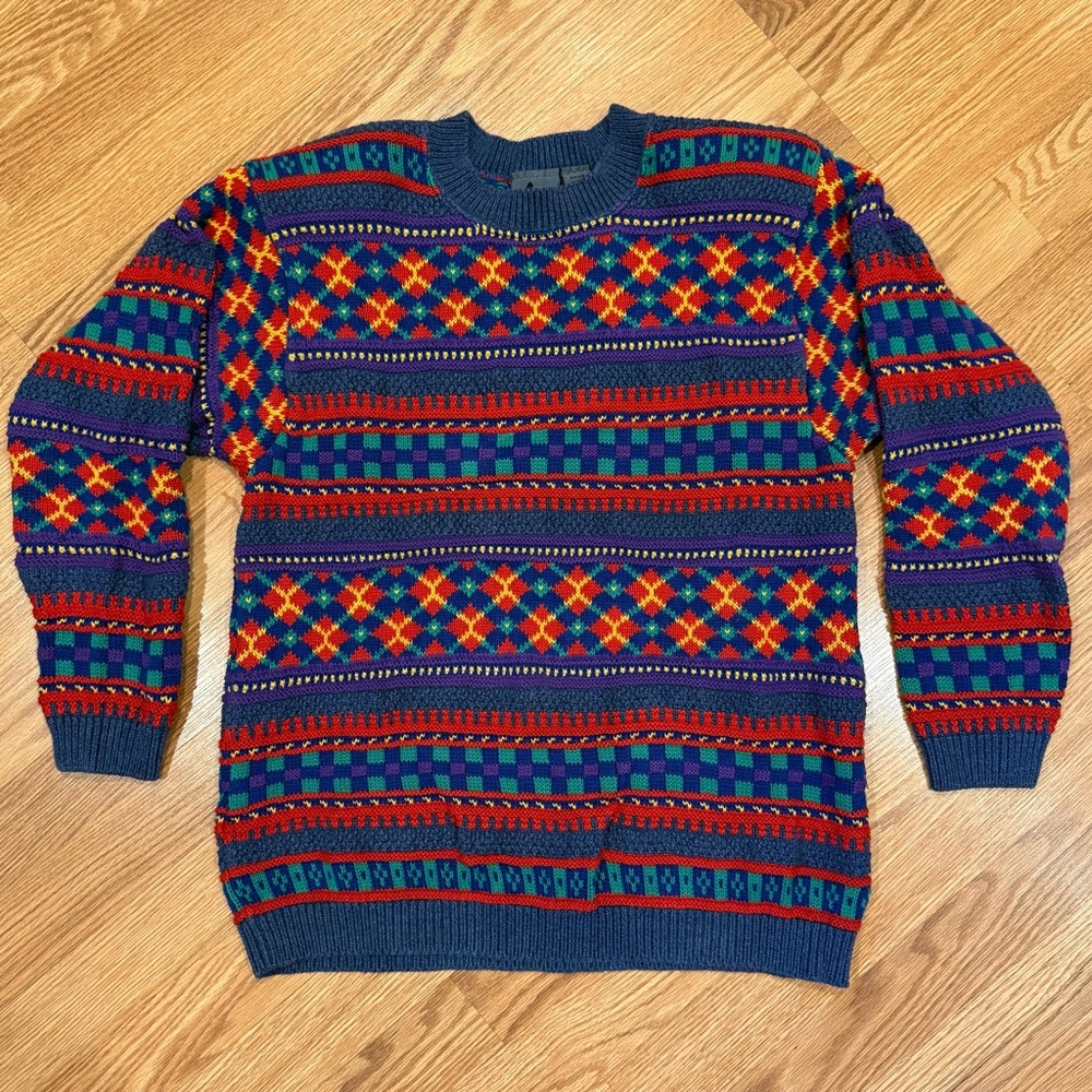 Vintage Liz Claiborne Petite 100% Cotton Multicolor Sweater‎ XS